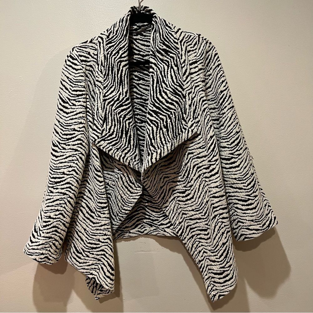 Lafayette 148 New York Wool Blend Zebra Print Open Front Jacket Cardigan Sz M